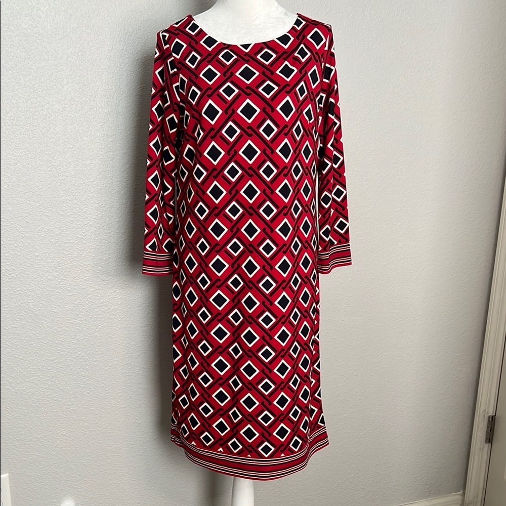 Talbots Boat Neck Geo Print Midi Size Small